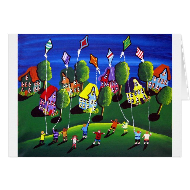 Kinder vliegende vliegers Folk Art (Voorkant Horizontaal)