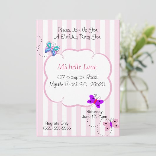 Kinder vlinders verjaardagsuitnodiging kaart (Staand voorkant)