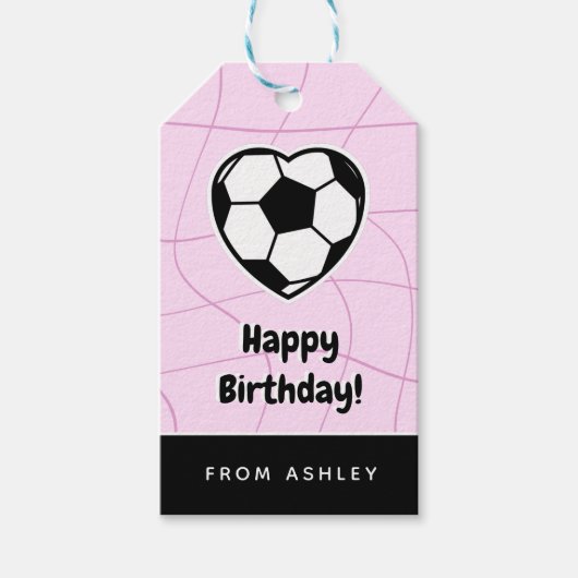Kinder voetbal — Heart Shaped Ball Girls Naam Roze Cadeaulabel (Voorkant)