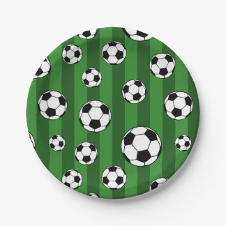 Kinder Voetbal Patroon op Groene Strepen Verjaarda Papieren Bordje