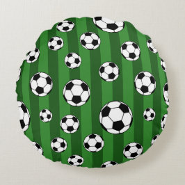 Kinder Voetballen patroon op groene strepen Rond Kussen