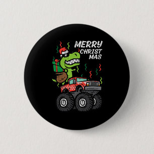 Kinder vrolijke kerst Dino Monster Truck Xmas Trex Ronde Button 5,7 Cm