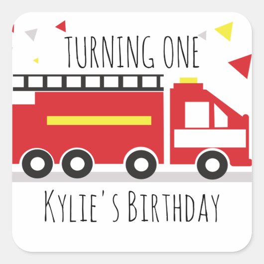 Kinder Vuurwerker Fun Confetti Birthday Name Vierkante Sticker (Voorkant)