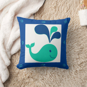 Kinder walvis Cartoon blauw wit groen Sierkussen