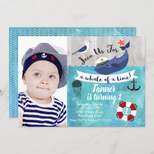 Kinder walvis Foto Waterverf Birthday Uitnodiging