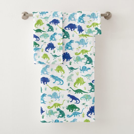 Kinder Waterverf Dinosaur Silhouette Pattern Boys Bad Handdoek (Insitu)