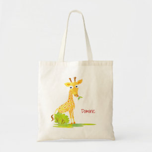 Kinder Waterverf Giraffe gepersonaliseerd dier Tote Bag