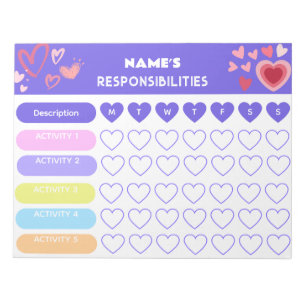 Kinder wekelijkse ResponsIbility Chart Hoortthema Notitieblok