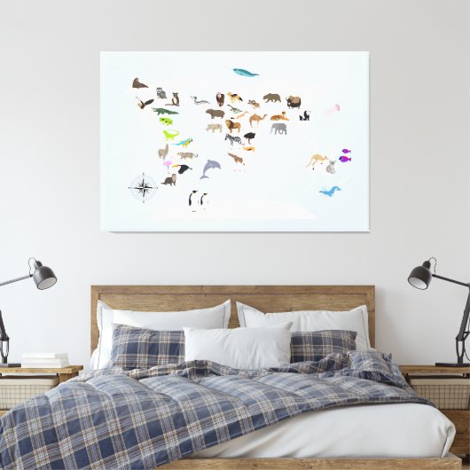 Kinder Wereldkaart dieren Canvas Afdruk (Insitu (Slaapkamer))