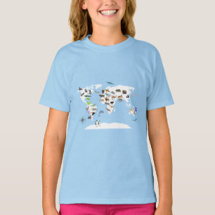 Kinder Wereldkaart dieren T-shirt