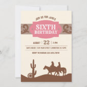 Kinder Westerne Verjaardag Roze & Bruin Feest Kaart (Voorkant)