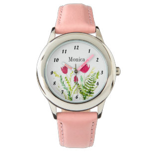 Kinder Wildflower Botanische Bloemen Naam Pink Horloge