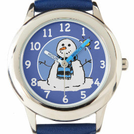 Kinder Winter Snowman Design. Horloge