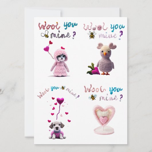 Kinder Wooly Hart 4x Valentijnsdag Kaart (Voorkant)