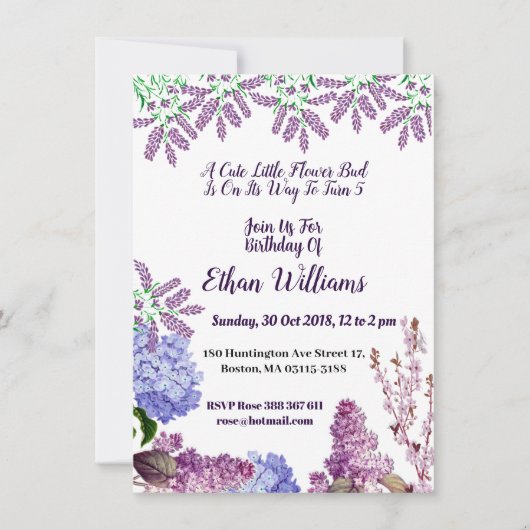 Kinder Zachte Blauwe Pastel Bud Lila Hydrangea Bir Kaart (Voorkant)