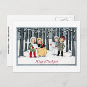 Kinder zang in het nieuwe jaar feestdagenkaart (Voorkant / Achterkant)