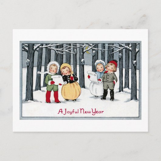 Kinder zang in het nieuwe jaar feestdagenkaart (Voorkant)