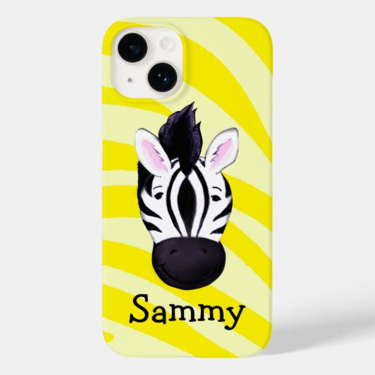 Kinder zebra op gele afdruk met de naam ipad case (Achterkant)