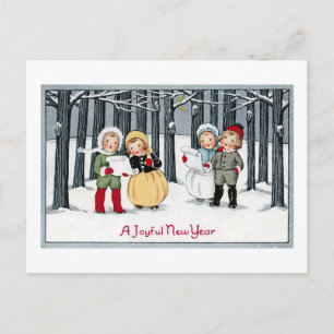 Kinder Zing in het nieuwjaar Feestdagenkaart