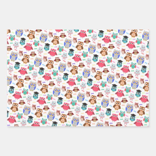 Kinderachtig naadloos patroon met schattige uilen inpakpapier vel (Voorkant 3)