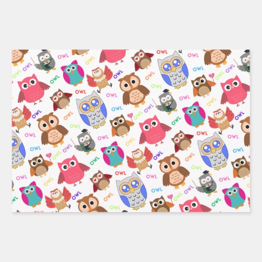 Kinderachtig naadloos patroon met schattige uilen inpakpapier vel (Voorkant 2)