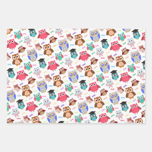 Kinderachtig naadloos patroon met schattige uilen inpakpapier vel (Voorkant)