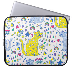 kinderachtig patroon met tijger, letters, regenbog laptop sleeve