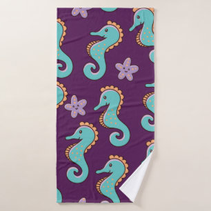 kinderachtig zeemiepend patroon met zeepaarden badhanddoek