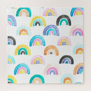 Kinderachtige regenboog, Waterverf Kinder Patroon. Legpuzzel