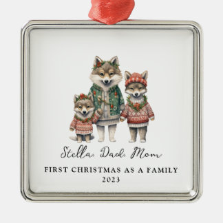 Kinderadoptie Eerste Kerstmis als een familie Wolv Metalen Ornament