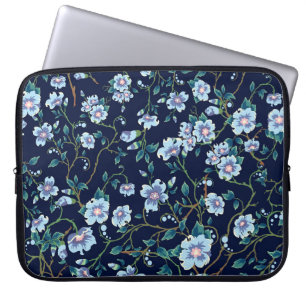 Kinderbloemen: naadloos donkerblauw laptop sleeve