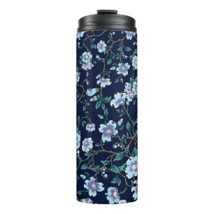 Kinderbloemen: naadloos donkerblauw thermosbeker