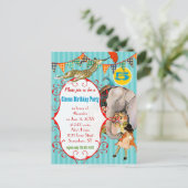 Kindercircus Elephant Peacock Giraffe Party Uitnodiging Briefkaart (Staand voorkant)