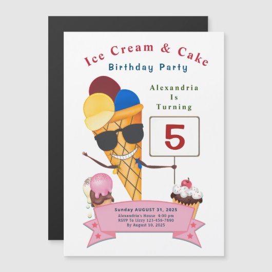 Kinderdagfeest Fun Cute Magnetische Uitnodiging (Voorkant / Achterkant)