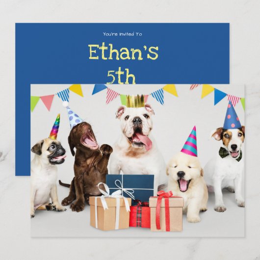 Kinderdagfeest Uitnodiging, Honden, Naam Kaart (Voorkant / Achterkant)