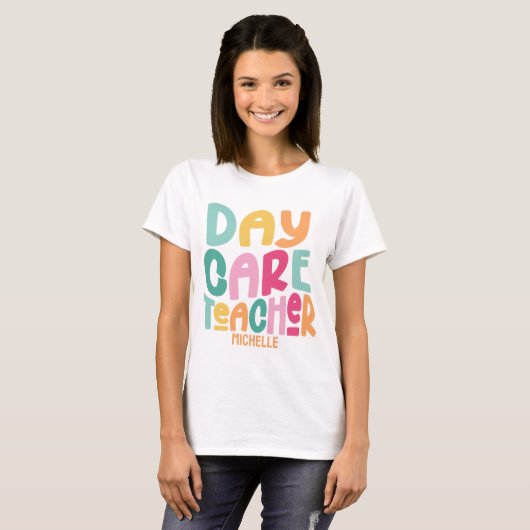 Kinderdagverblijf Docent Kleurrijk Tekstontwerp T-shirt (Voorkant volledig)