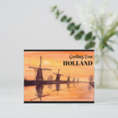 Kinderdijk Windmills Sunset - Waterverf Schilderen Briefkaart (Staand voorkant)