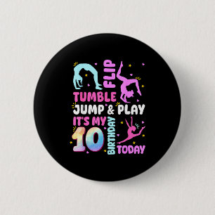 Kinderen 10 jaar verjaardag turnster 10e turnen Ge Ronde Button 5,7 Cm