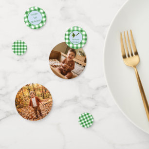 Kinderen 1e verjaardag Foto Groen Gingham Vis Confetti