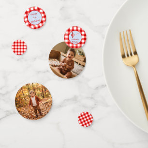 Kinderen 1e verjaardag Foto Rode Gingham Vis Confetti