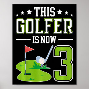 Kinderen 3e verjaardagsfeestje golf jongen drie ja poster