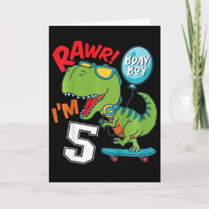 Kinderen 5e verjaardag 5 jaar oude jongen T-rex Sk Kaart