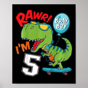 Kinderen 5e verjaardag 5 jaar oude jongen T-rex Sk Poster
