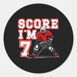 Kinderen 7e verjaardag ijshockey jongen zeven jaar ronde sticker