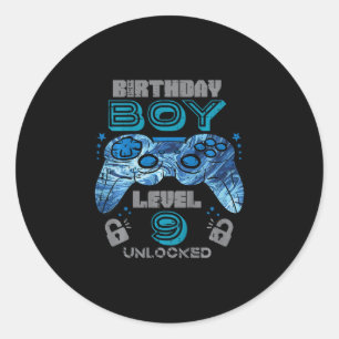 Kinderen 9e verjaardag Gamer Niveau 9 Ontgrendeld Ronde Sticker