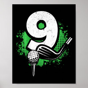 Kinderen 9e verjaardag jongen golfspeler golf 9 ja poster