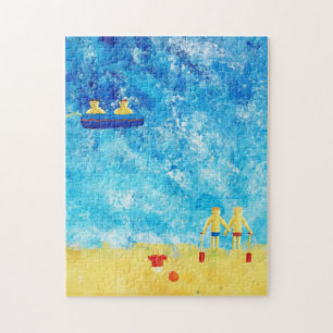 Kinderen aan de zee moderne hedendaagse kunst legpuzzel