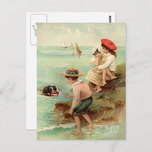 kinderen aan het strand Briefkaart (Voorkant / Achterkant)