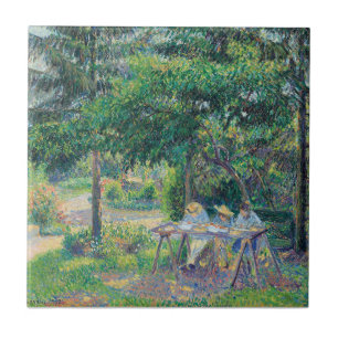 Kinderen aan tafel in de tuin Camille Pissarro Tegeltje