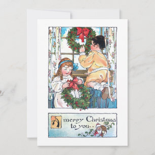  kinderen aan wal met kerstmis feestdagenkaart